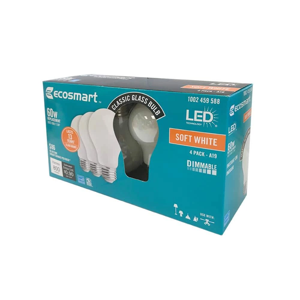 60-Watt Equivalent A19 Dimmable ENERGY STAR Frosted Filament LED Light Bulb in Soft White (8-Pack) by EcoSmart 13 60-Watt Equivalent A19 Dimmable ENERGY STAR Frosted Filament LED Light Bulb in Soft White (8-Pack) by EcoSmart - Image 11