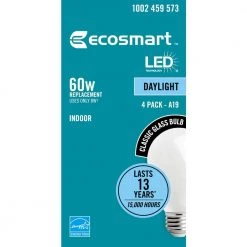 60-Watt Equivalent A19 Dimmable Energy Star Frosted Filament LED Light Bulb Daylight (4-Pack) by EcoSmart -EcoSmart Sales ecosmart led light bulbs a8a19a60wesd03 44 1000