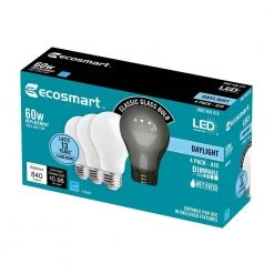 60-Watt Equivalent A19 Dimmable Energy Star Frosted Filament LED Light Bulb Daylight (4-Pack) by EcoSmart -EcoSmart Sales ecosmart led light bulbs a8a19a60wesd03 4f 1000