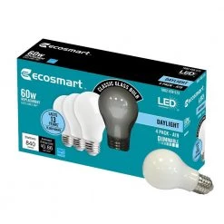 60-Watt Equivalent A19 Dimmable Energy Star Frosted Filament LED Light Bulb Daylight (4-Pack) by EcoSmart -EcoSmart Sales ecosmart led light bulbs a8a19a60wesd03 a0 1000