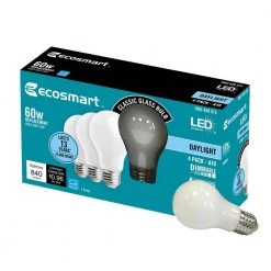 60-Watt Equivalent A19 Dimmable Energy Star Frosted Filament LED Light Bulb Daylight (4-Pack) by EcoSmart -EcoSmart Sales ecosmart led light bulbs a8a19a60wesd03 c3 1000
