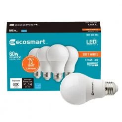60-Watt Equivalent A19 Dimmable Energy Star LED Light Bulb Soft White (16-Pack) by EcoSmart -EcoSmart Sales ecosmart led light bulbs b7a19a60wesd14 1d 1000