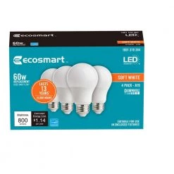 60-Watt Equivalent A19 Dimmable ENERGY STAR LED Light Bulb Soft White (48-Pack) by EcoSmart -EcoSmart Sales ecosmart led light bulbs b7a19a60wesd14 66 1000 1
