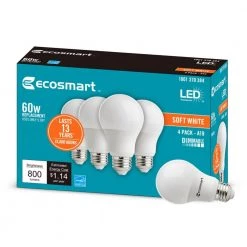 60-Watt Equivalent A19 Dimmable ENERGY STAR LED Light Bulb Soft White (48-Pack) by EcoSmart -EcoSmart Sales ecosmart led light bulbs b7a19a60wesd14 c3 1000 1