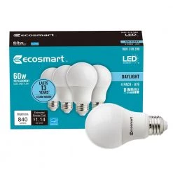 60-Watt Equivalent A19 Dimmable ENERGY STAR LED Light Bulb in Daylight (8-Pack) by EcoSmart -EcoSmart Sales ecosmart led light bulbs b7a19a60wesd34 1d 1000
