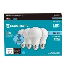 60-Watt Equivalent A19 Dimmable ENERGY STAR LED Light Bulb in Daylight (8-Pack) by EcoSmart -EcoSmart Sales ecosmart led light bulbs b7a19a60wesd34 66 1000