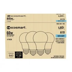 60-Watt Equivalent A19 Non-Dimmable LED Light Bulb Daylight (4-Pack) by EcoSmart -EcoSmart Sales ecosmart led light bulbs b7a19a60wul34 1d 1000