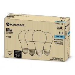 60-Watt Equivalent A19 Non-Dimmable LED Light Bulb Daylight (4-Pack) by EcoSmart -EcoSmart Sales ecosmart led light bulbs b7a19a60wul34 1f 1000