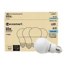 60-Watt Equivalent A19 Non-Dimmable LED Light Bulb Daylight (4-Pack) by EcoSmart -EcoSmart Sales ecosmart led light bulbs b7a19a60wul34 66 1000