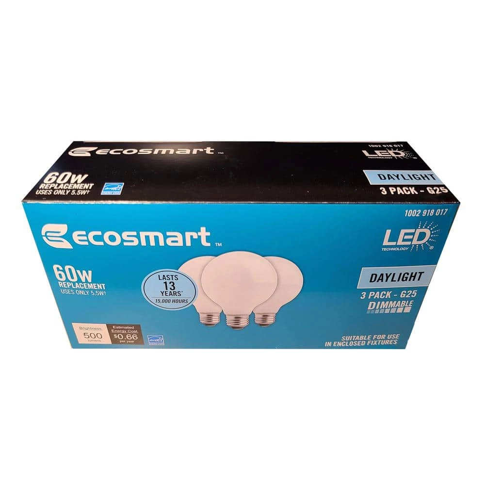 60-Watt Equivalent G25 Globe Dimmable Frosted Glass Filament Vintage Style LED Light Bulb Daylight (12-Pack) by EcoSmart 11 60-Watt Equivalent G25 Globe Dimmable Frosted Glass Filament Vintage Style LED Light Bulb Daylight (12-Pack) by EcoSmart - Image 9