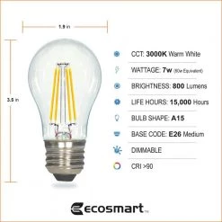 60-Watt Equivalent A15 Dimmable Clear Glass Filament LED Vintage Edison Light Bulb Bright White (3-Pack) by EcoSmart 17 60-Watt Equivalent A15 Dimmable Clear Glass Filament LED Vintage Edison Light Bulb Bright White (3-Pack) by EcoSmart -EcoSmart Sales ecosmart led light bulbs fg 03223 1f 1000