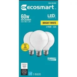 60-Watt Equivalent G25 Dimmable ENERGY STAR Frosted Glass Filament LED Vintage Edison Light Bulb Bright White (3-Pack) by EcoSmart -EcoSmart Sales ecosmart led light bulbs fg 03235 66 1000