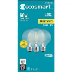 60-Watt Equivalent G25 Dimmable ENERGY STAR Clear Glass Filament Vintage Edison LED Light Bulb Bright White (3-Pack) by EcoSmart 20 60-Watt Equivalent G25 Dimmable ENERGY STAR Clear Glass Filament Vintage Edison LED Light Bulb Bright White (3-Pack) by EcoSmart -EcoSmart Sales ecosmart led light bulbs fg 03236 76 1000