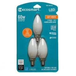 60-Watt Equivalent B11 Dimmable Frosted Glass Filament Candelabra Vintage Edison LED Light Bulb Soft White (12-Pack) by EcoSmart -EcoSmart Sales ecosmart led light bulbs fg 03265x4 76 1000