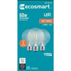 60-Watt Equivalent G25 Globe Dimmable ENERGY STAR Clear Glass Filament LED Vintage Edison Light Bulb Soft White (3-Pack) by EcoSmart -EcoSmart Sales ecosmart led light bulbs fg 03392 76 1000