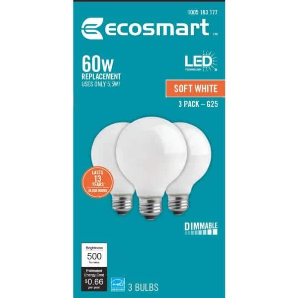 60-Watt Equivalent G25 Globe Dimmable ENERGY STAR Filament LED Vintage Edison Light Bulb Soft White (3-Pack) by EcoSmart 12 60-Watt Equivalent G25 Globe Dimmable ENERGY STAR Filament LED Vintage Edison Light Bulb Soft White (3-Pack) by EcoSmart - Image 10