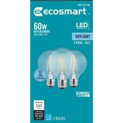 60-Watt Equivalent G25 Globe Dimmable ENERGY STAR Clear Glass Filament LED Vintage Edison Light Bulb Daylight (3-Pack) by EcoSmart 22 60-Watt Equivalent G25 Globe Dimmable ENERGY STAR Clear Glass Filament LED Vintage Edison Light Bulb Daylight (3-Pack) by EcoSmart -EcoSmart Sales ecosmart led light bulbs fg 03394 76 1000
