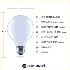 40-Watt Equivalent G25 Globe Dimmable ENERGY STAR Frosted Glass Filament LED Vintage Edison Light Bulb Daylight (3-Pack) by EcoSmart -EcoSmart Sales ecosmart led light bulbs fg 03399 44 1000