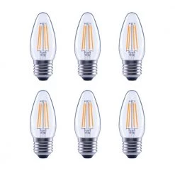 60-Watt Equivalent B11 Dimmable Clear Glass Filament Vintage E26 Medium Base Soft White LED Light Bulb (6-Pack) by EcoSmart