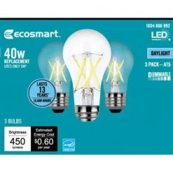 40-Watt Equivalent A15 Dimmable ENERGY STAR Clear Glass Decorative Filament Vintage LED Light Bulb Daylight (3-Pack) by EcoSmart -EcoSmart Sales ecosmart led light bulbs fg 04058 fa 1000