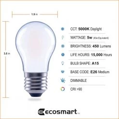 40-Watt Equivalent A15 Dimmable ENERGY STAR Frosted Glass Decorative Filament Vintage LED Light Bulb Daylight (3-Pack) by EcoSmart 16 40-Watt Equivalent A15 Dimmable ENERGY STAR Frosted Glass Decorative Filament Vintage LED Light Bulb Daylight (3-Pack) by EcoSmart -EcoSmart Sales ecosmart led light bulbs fg 04059 1f 1000