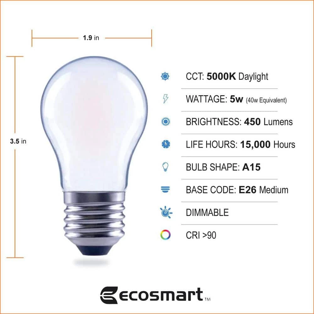 40-Watt Equivalent A15 Dimmable ENERGY STAR Frosted Glass Decorative Filament Vintage LED Light Bulb Daylight (3-Pack) by EcoSmart 8 40-Watt Equivalent A15 Dimmable ENERGY STAR Frosted Glass Decorative Filament Vintage LED Light Bulb Daylight (3-Pack) by EcoSmart - Image 6