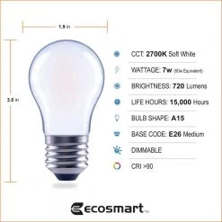 60-Watt Equivalent A15 Dimmable Frosted Glass Decorative Filament LED Vintage Edison Light Bulb Soft White (3-Pack) by EcoSmart 17 60-Watt Equivalent A15 Dimmable Frosted Glass Decorative Filament LED Vintage Edison Light Bulb Soft White (3-Pack) by EcoSmart -EcoSmart Sales ecosmart led light bulbs fg 04061 4f 1000