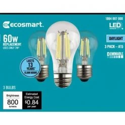 60-Watt Equivalent A15 Dimmable Clear Glass Decorative Filament LED Vintage Edison Light Bulb Daylight (3-Pack) by EcoSmart -EcoSmart Sales ecosmart led light bulbs fg 04062 fa 1000