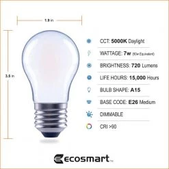 60-Watt Equivalent A15 Dimmable Frosted Glass Decorative Filament LED Vintage Edison Light Bulb Daylight (3-Pack) by EcoSmart 17 60-Watt Equivalent A15 Dimmable Frosted Glass Decorative Filament LED Vintage Edison Light Bulb Daylight (3-Pack) by EcoSmart -EcoSmart Sales ecosmart led light bulbs fg 04063 4f 1000
