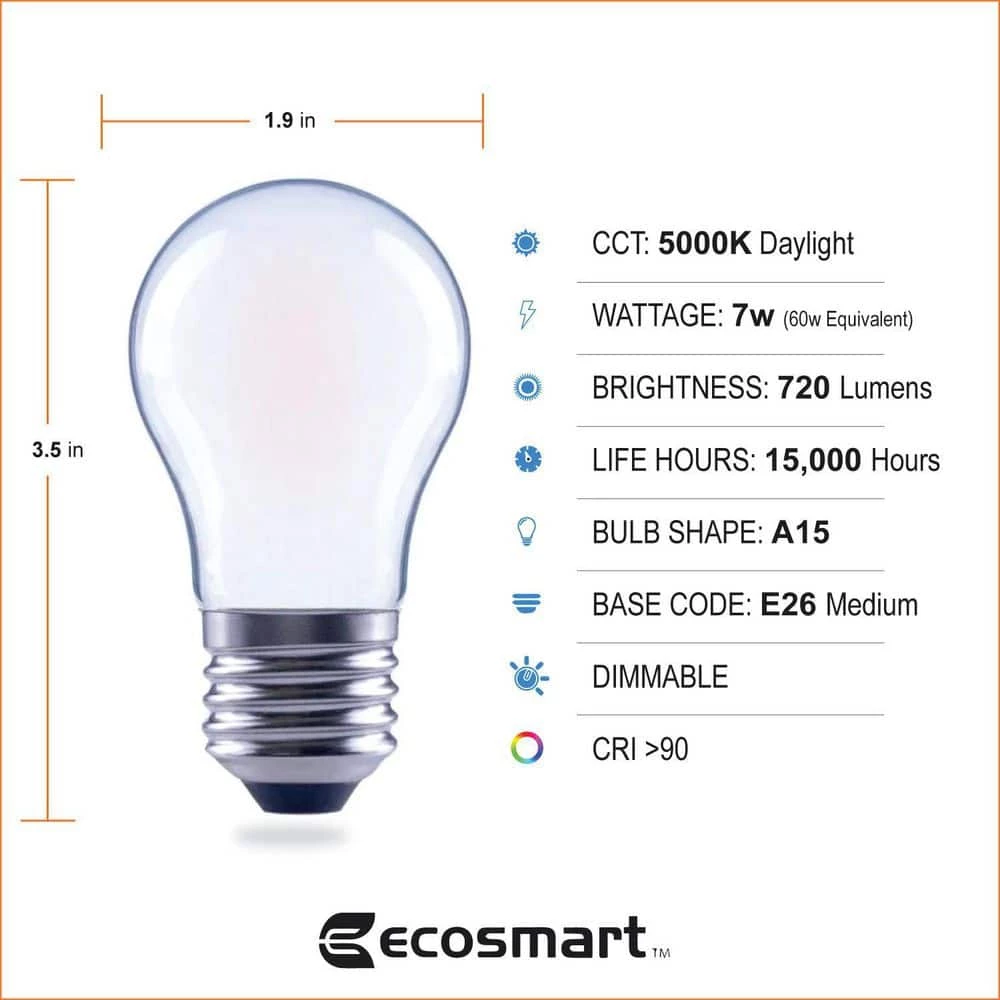60-Watt Equivalent A15 Dimmable Frosted Glass Decorative Filament LED Vintage Edison Light Bulb Daylight (3-Pack) by EcoSmart 8 60-Watt Equivalent A15 Dimmable Frosted Glass Decorative Filament LED Vintage Edison Light Bulb Daylight (3-Pack) by EcoSmart - Image 6