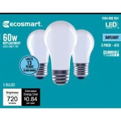 60-Watt Equivalent A15 Dimmable Frosted Glass Decorative Filament LED Vintage Edison Light Bulb Daylight (3-Pack) by EcoSmart 20 60-Watt Equivalent A15 Dimmable Frosted Glass Decorative Filament LED Vintage Edison Light Bulb Daylight (3-Pack) by EcoSmart -EcoSmart Sales ecosmart led light bulbs fg 04063 fa 1000