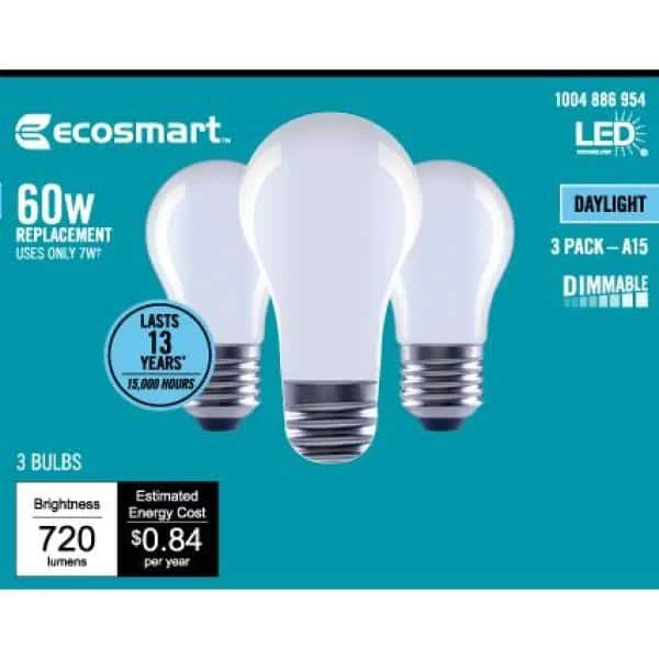 60-Watt Equivalent A15 Dimmable Frosted Glass Decorative Filament LED Vintage Edison Light Bulb Daylight (3-Pack) by EcoSmart 11 60-Watt Equivalent A15 Dimmable Frosted Glass Decorative Filament LED Vintage Edison Light Bulb Daylight (3-Pack) by EcoSmart - Image 9