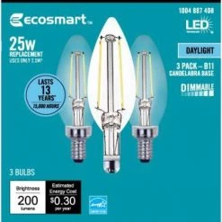 25-Watt Equivalent B11 Dimmable E12 Candelabra ENERGY STAR Clear Glass LED Vintage Edison Light Bulb Daylight (3-Pack) by EcoSmart -EcoSmart Sales ecosmart led light bulbs fg 04066 76 1000