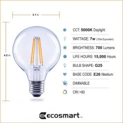 100-Watt Equivalent G25 Dimmable Globe Clear Glass Filament LED Vintage Edison Light Bulb Daylight (3-Pack) by EcoSmart -EcoSmart Sales ecosmart led light bulbs fg 04214 c3 1000
