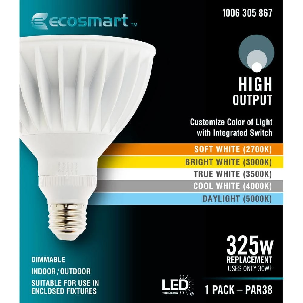 325-Watt Equivalent PAR38 Dimmable Flood LED Light Bulb with Selectable Color Temperature (1-pack) by EcoSmart 7 325-Watt Equivalent PAR38 Dimmable Flood LED Light Bulb with Selectable Color Temperature (1-pack) by EcoSmart - Image 5