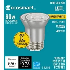 60-Watt Equivalent PAR16 Dimmable Flood LED Light Bulb Bright White (2-Pack) by EcoSmart 14 60-Watt Equivalent PAR16 Dimmable Flood LED Light Bulb Bright White (2-Pack) by EcoSmart -EcoSmart Sales glass like silver ecosmart led light bulbs a20pr1660wesd32 76 1000