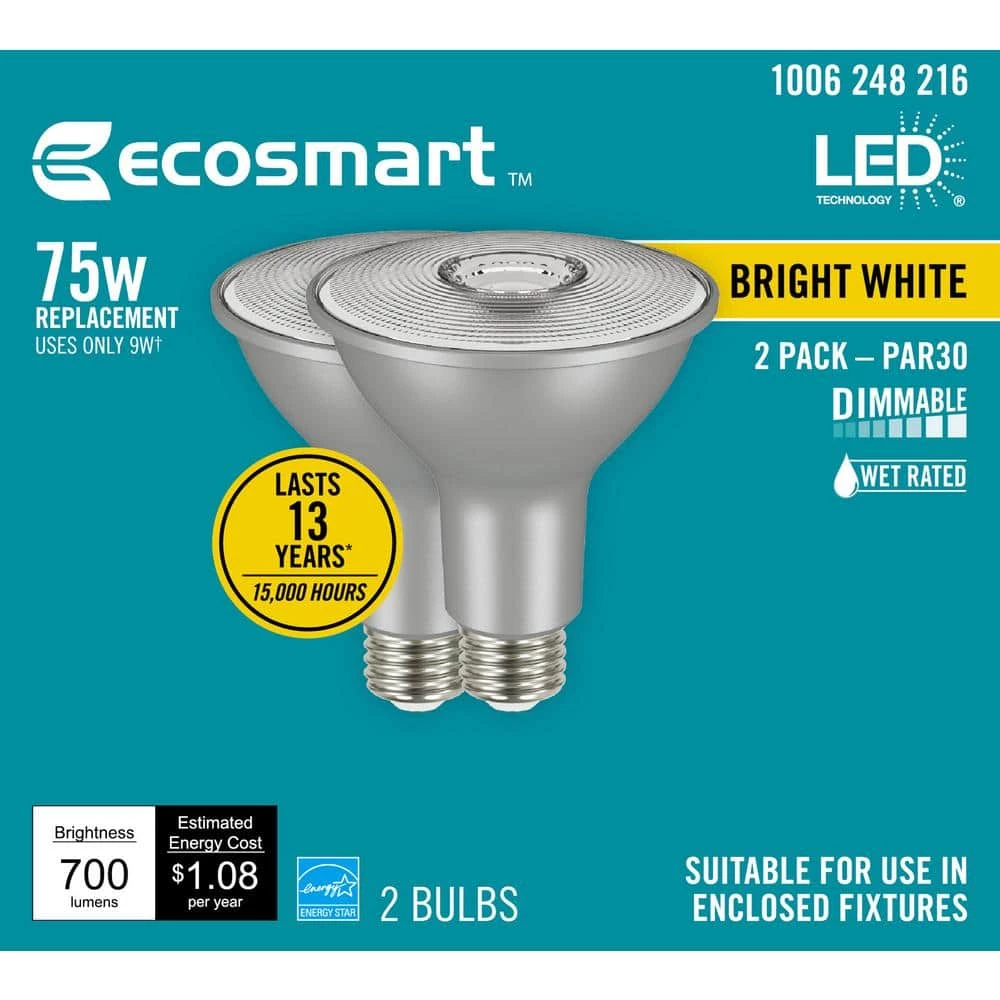 75-Watt Equivalent PAR30 Dimmable Flood LED Light Bulb Bright White (2-Pack) by EcoSmart 9 75-Watt Equivalent PAR30 Dimmable Flood LED Light Bulb Bright White (2-Pack) by EcoSmart - Image 7
