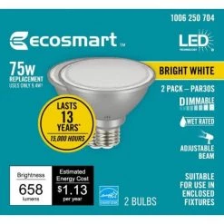 75-Watt Equivalent PAR30S Dimmable Adjustable Beam Angle LED Light Bulb Bright White (2-Pack) by EcoSmart 16 75-Watt Equivalent PAR30S Dimmable Adjustable Beam Angle LED Light Bulb Bright White (2-Pack) by EcoSmart -EcoSmart Sales glass like silver ecosmart led light bulbs a20pr30s75es32 76 1000