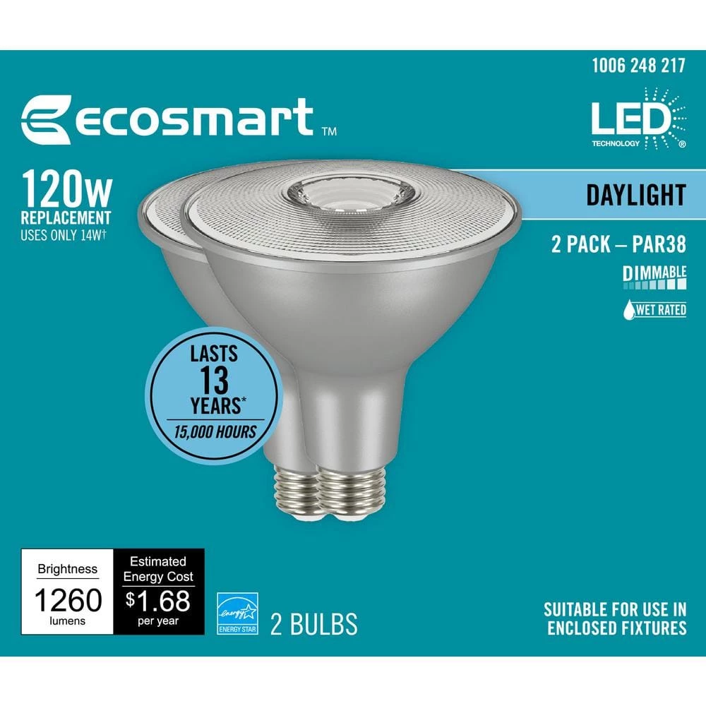 120-Watt Equivalent PAR38 Dimmable Flood LED Light Bulb Daylight (2-Pack) by EcoSmart 10 120-Watt Equivalent PAR38 Dimmable Flood LED Light Bulb Daylight (2-Pack) by EcoSmart - Image 8