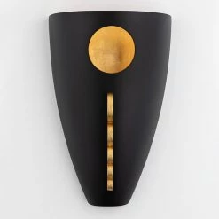 Ari 5.25 in. Gold Leaf/Black Wall Sconce by MITZI HUDSON VALLEY LIGHTING -EcoSmart Sales gold leaf black mitzi hudson valley lighting vanity lighting h378101 gl bk 44 1000