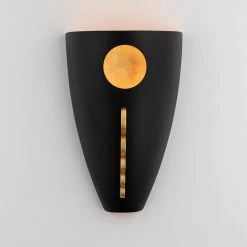Ari 5.25 in. Gold Leaf/Black Wall Sconce by MITZI HUDSON VALLEY LIGHTING -EcoSmart Sales gold leaf black mitzi hudson valley lighting vanity lighting h378101 gl bk 4f 1000