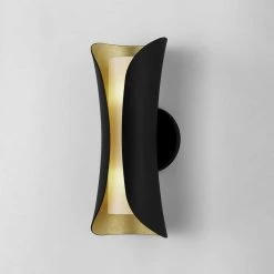 Josie 2 Light Gold Leaf/Black Wall Sconce by MITZI HUDSON VALLEY LIGHTING -EcoSmart Sales gold leaf black mitzi hudson valley lighting wall lamps h315102 gl bk 4f 1000