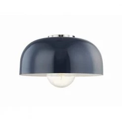 Avery 1-Light 14 in. W Polished Nickel Semi-Flush Mount with Navy Metal Shade by MITZI HUDSON VALLEY LIGHTING
