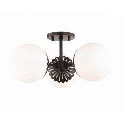 Paige 3-Light Old Bronze Semi-Flush Mount with Opal Matte Glass Shade by MITZI HUDSON VALLEY LIGHTING