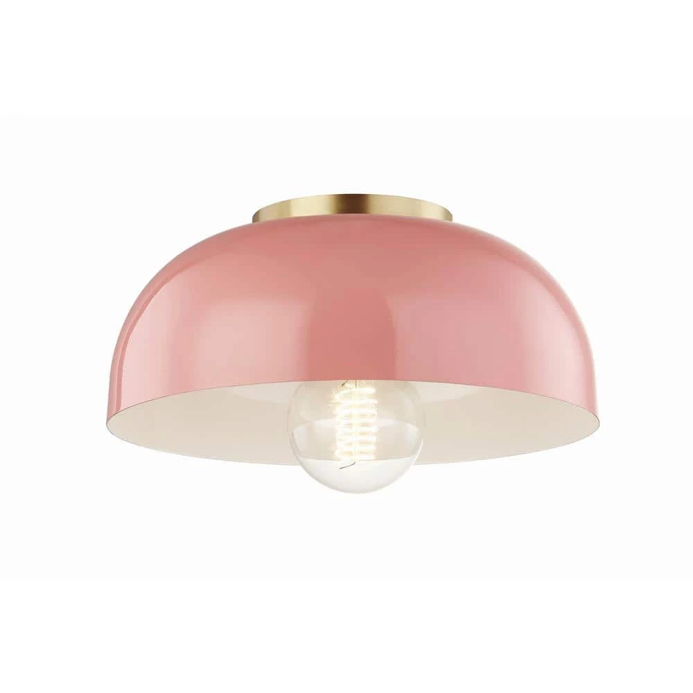 Avery 1-Light 11 in. W Aged Brass Semi-Flush Mount with Pink Metal Shade by MITZI HUDSON VALLEY LIGHTING 3 Avery 1-Light 11 in. W Aged Brass Semi-Flush Mount with Pink Metal Shade by MITZI HUDSON VALLEY LIGHTING