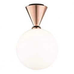 Piper 1-Light Polished Copper Large LED Flush Mount with Opal Glossy Glass and Black Accents by MITZI HUDSON VALLEY LIGHTING
