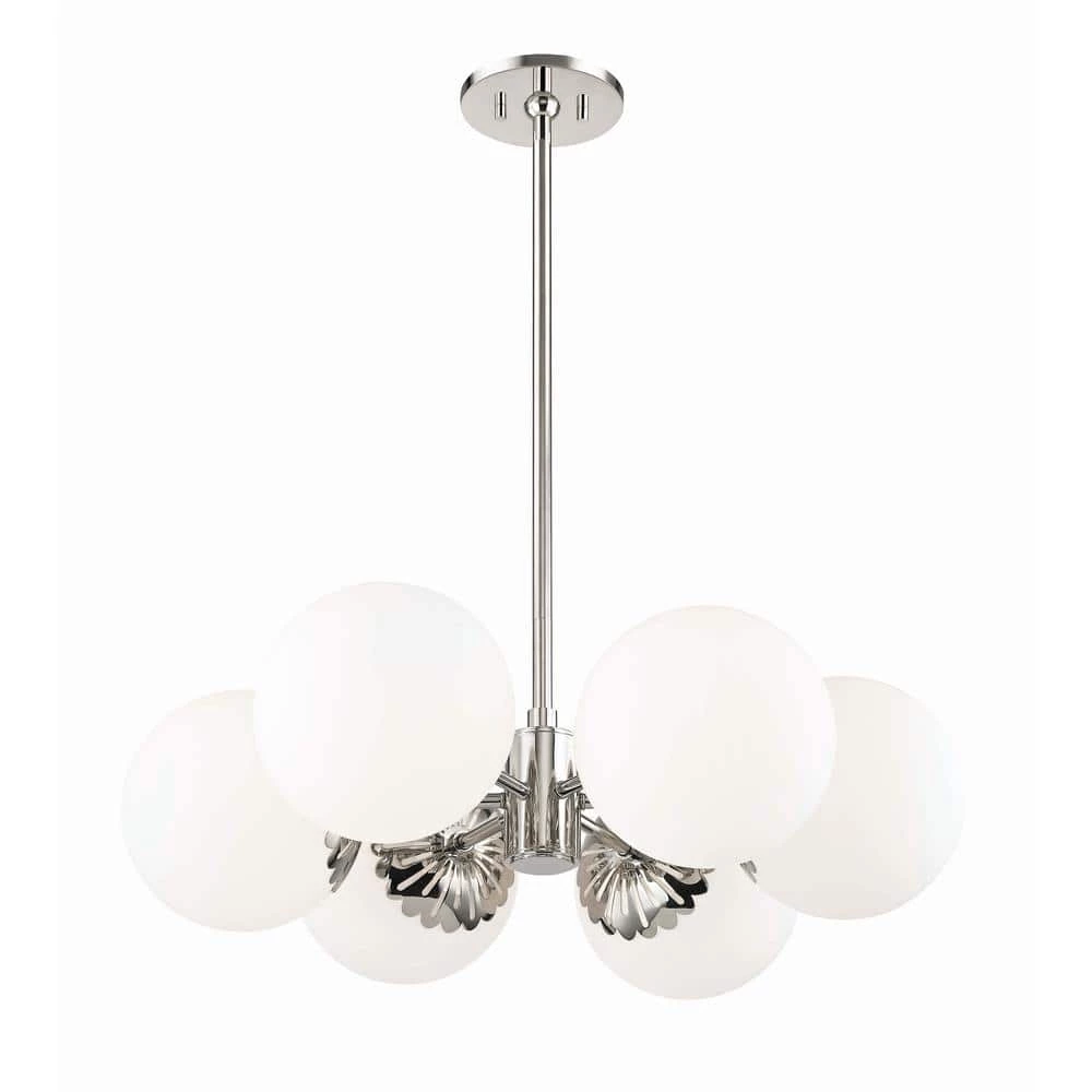 Paige 6-Light Polished Nickel Chandelier with Opal Glossy Glass Shade by MITZI HUDSON VALLEY LIGHTING 3 Paige 6-Light Polished Nickel Chandelier with Opal Glossy Glass Shade by MITZI HUDSON VALLEY LIGHTING