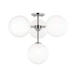Ashleigh 4-Light Polished Nickel LED Semi-Flush Mount with Clear Glass Outside Etched Glass Inside by MITZI HUDSON VALLEY LIGHTING
