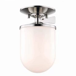 Audrey 1-Light 5.5 in. W Polished Nickel Semi-Flush Mount with Opal Glossy Glass Shade by MITZI HUDSON VALLEY LIGHTING