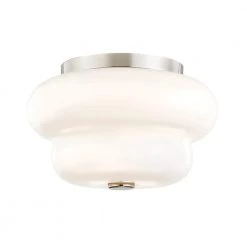 Hazel 6.75 in. 2-Light Polished Nickel Flush Mount with Opal Glossy Shade by MITZI HUDSON VALLEY LIGHTING